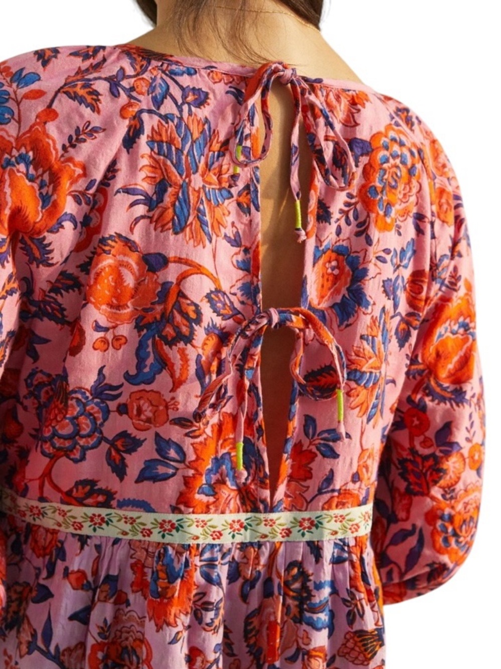 Anthropologie Mabel Floral Patchwork Boho Tiered Mini Dress in Pink size Large - Picture 2 of 6
